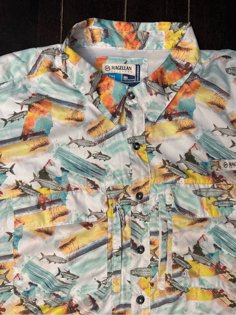 Magellan Outdoors Vented Moisture Wicking Tarpon Fish Print Mens Shirt 2XL SPF